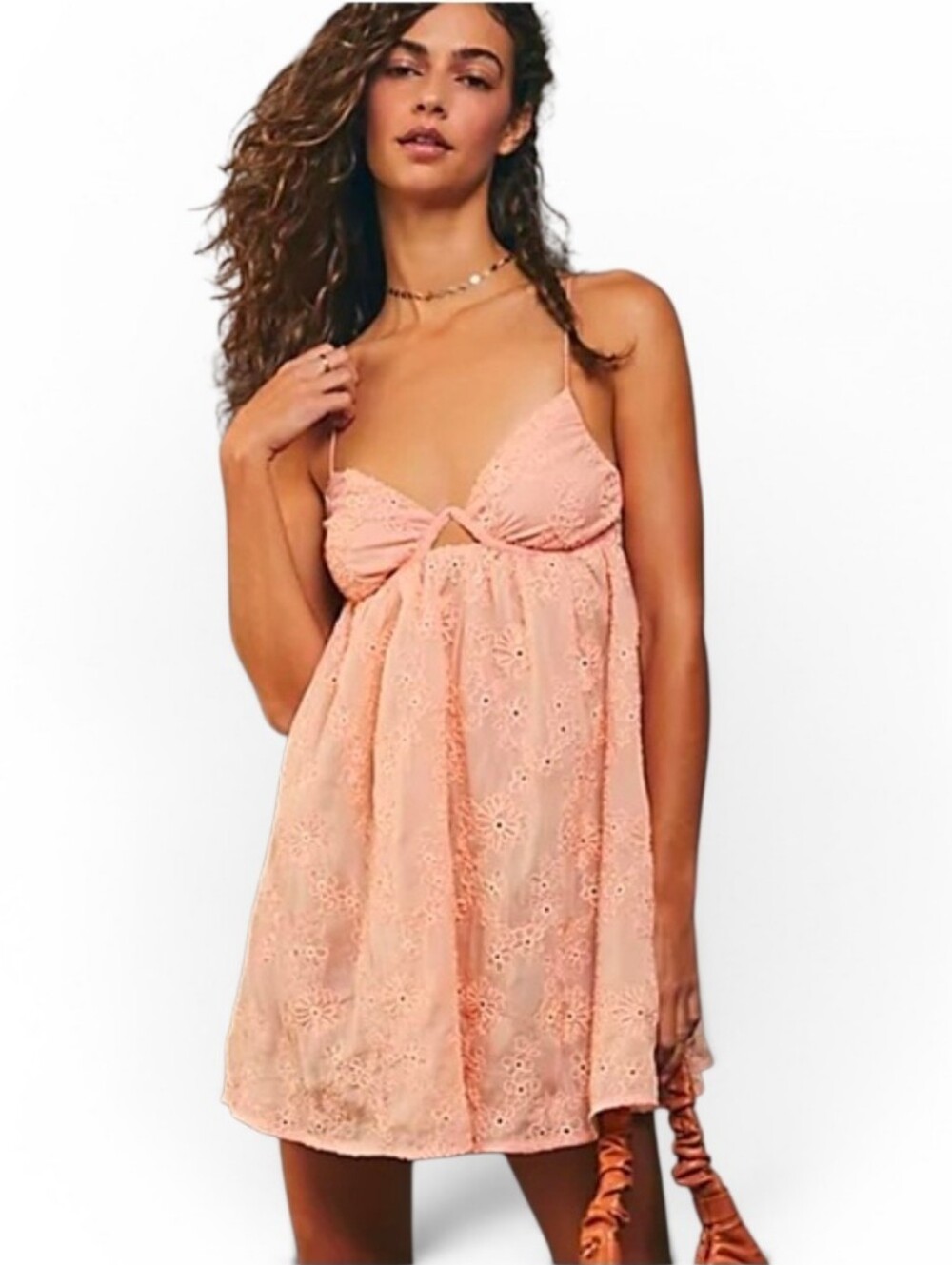 NWT FOR LOVE & LEMONS X REVOLVE Apricot Eyelet Backless Babydoll Mini Dress - XL